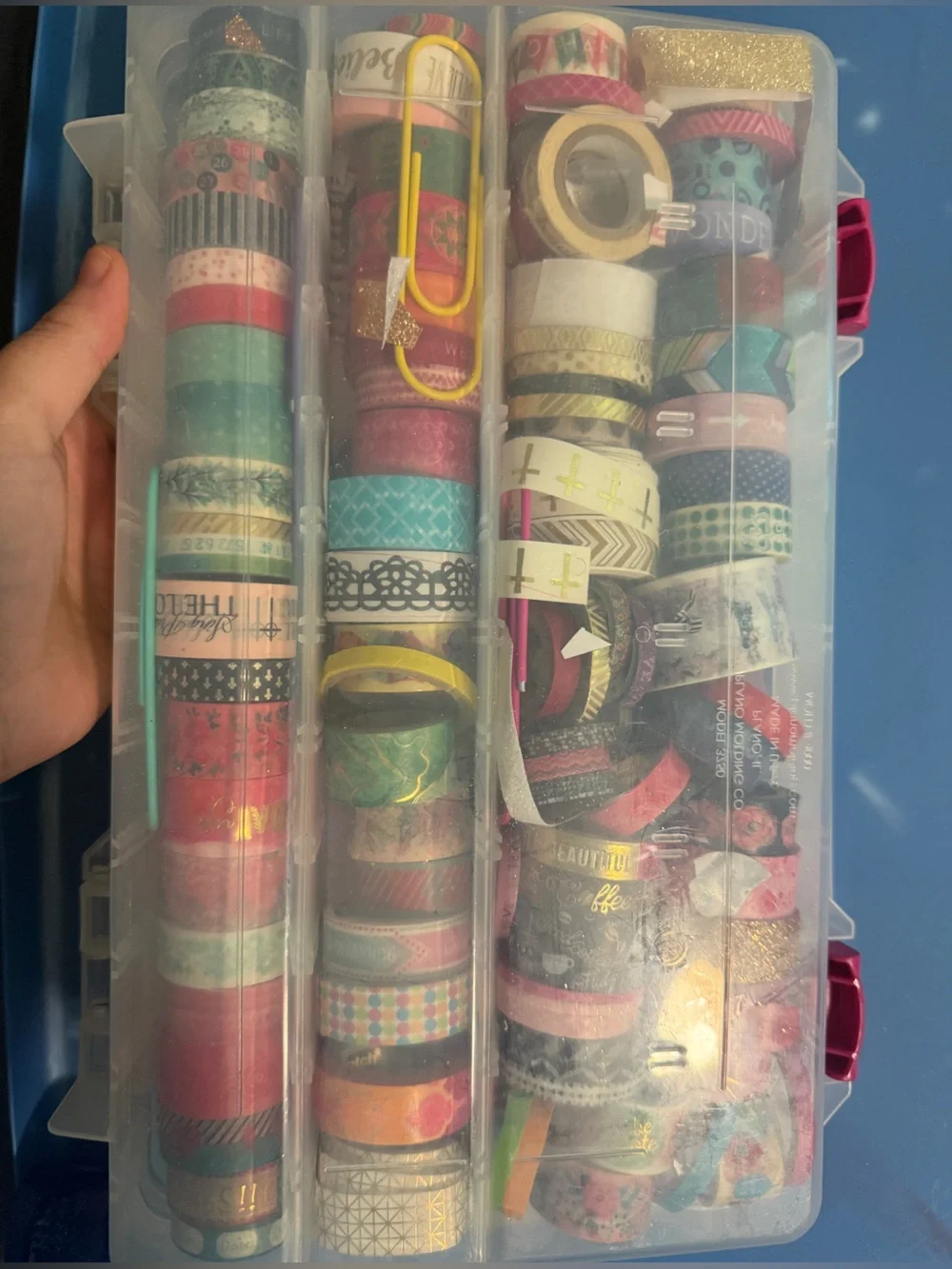 Huge Washi Tape Collection Lot with Clear Storage Organizer Box – 80+ Rolls